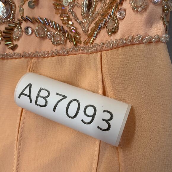 Sue Wong Studios W Beaded Chiffon Empire Waist Cocktail Dress Peach Size 4 - Picture 12 of 12